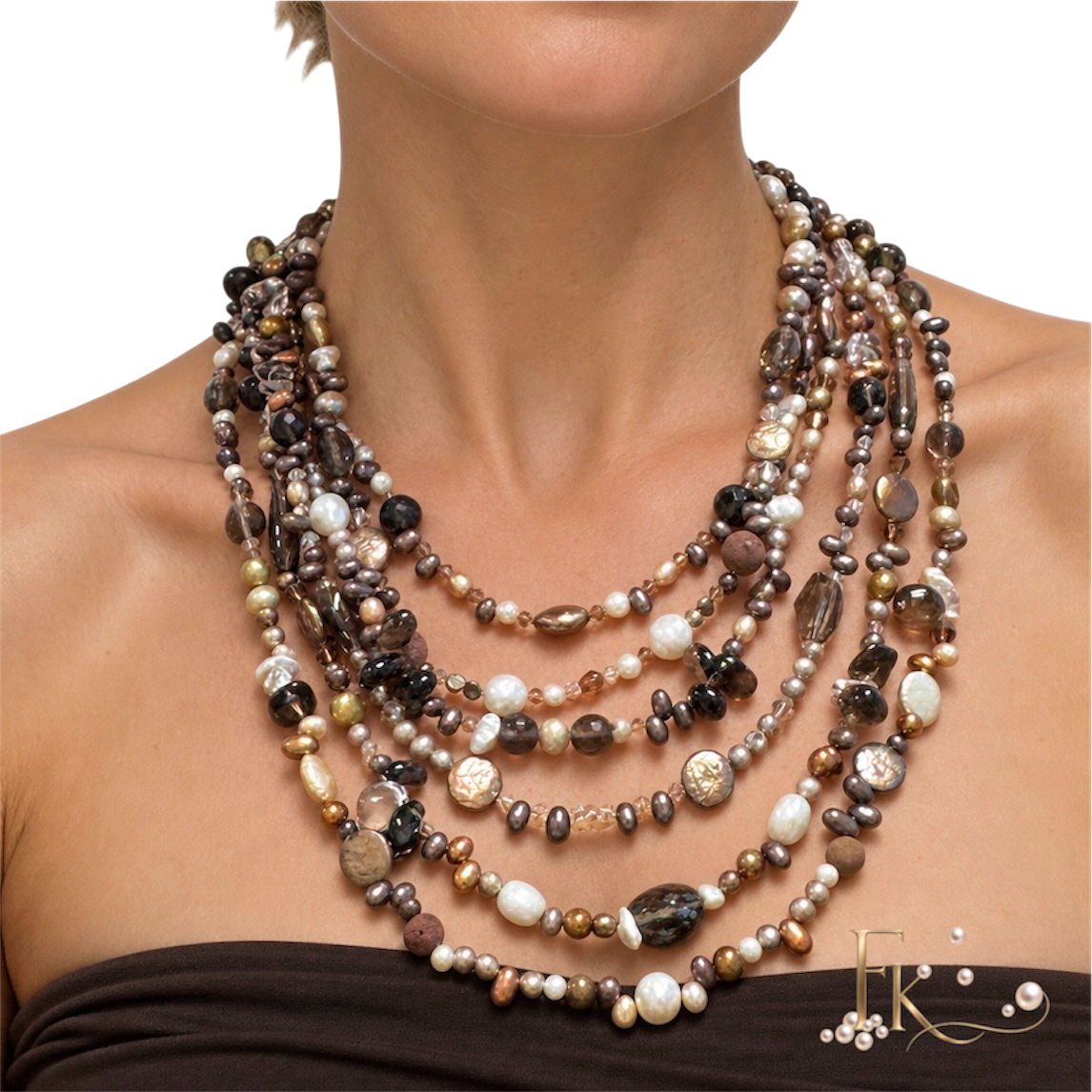 Elegant lang edelstenen en zoetwater parel collier (Copy)
