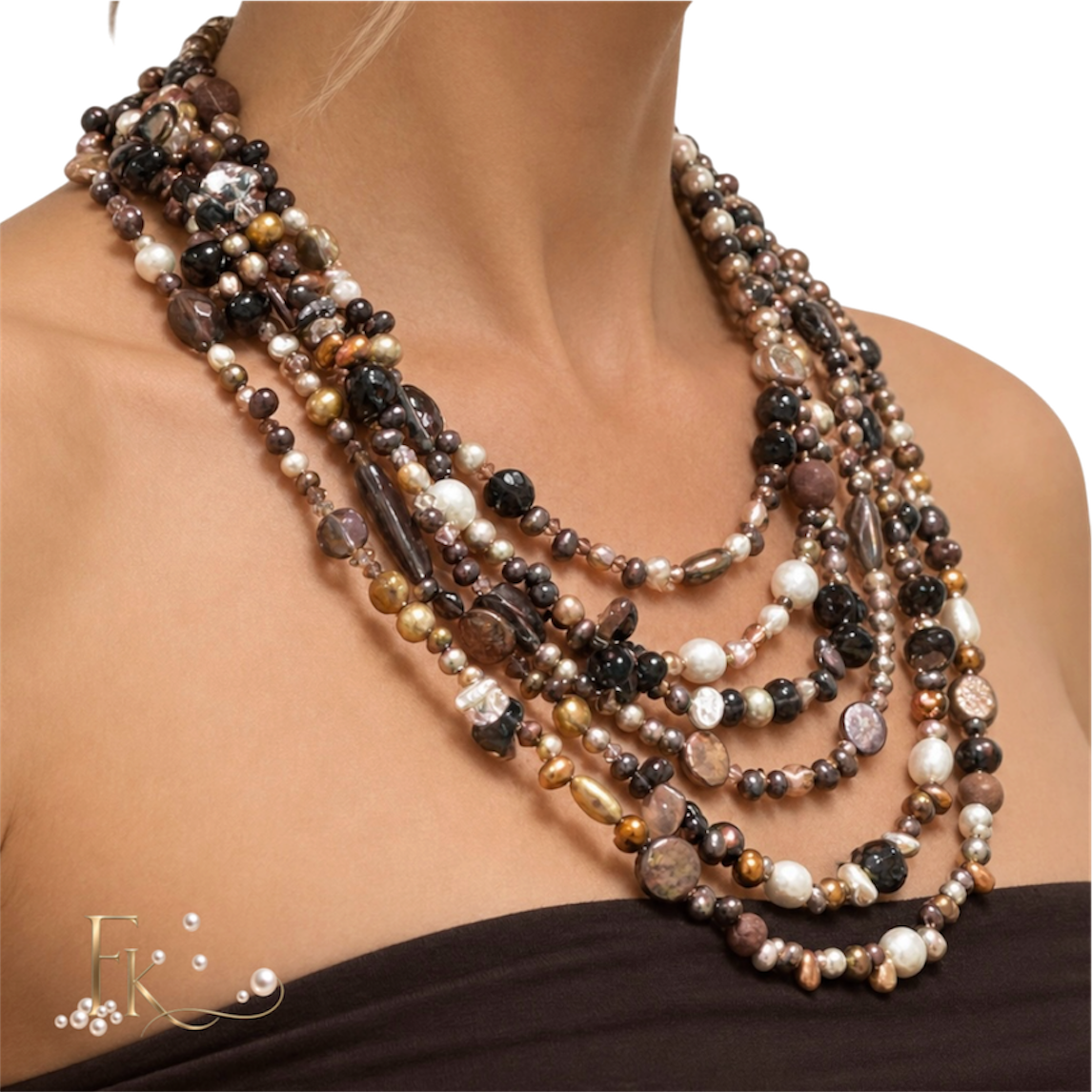 Elegant lang edelstenen en zoetwater parel collier (Copy) - Image 3