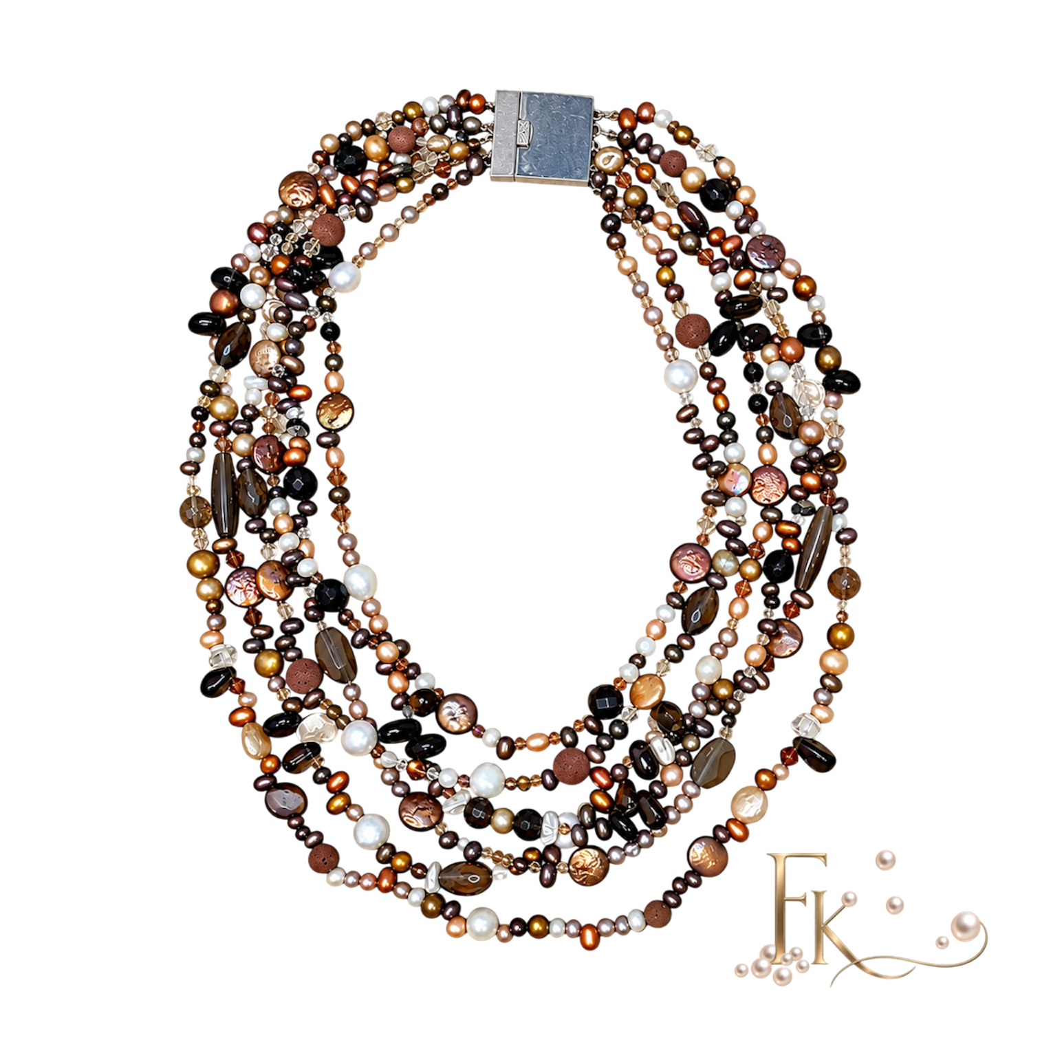 Elegant lang edelstenen en zoetwater parel collier (Copy) - Image 2