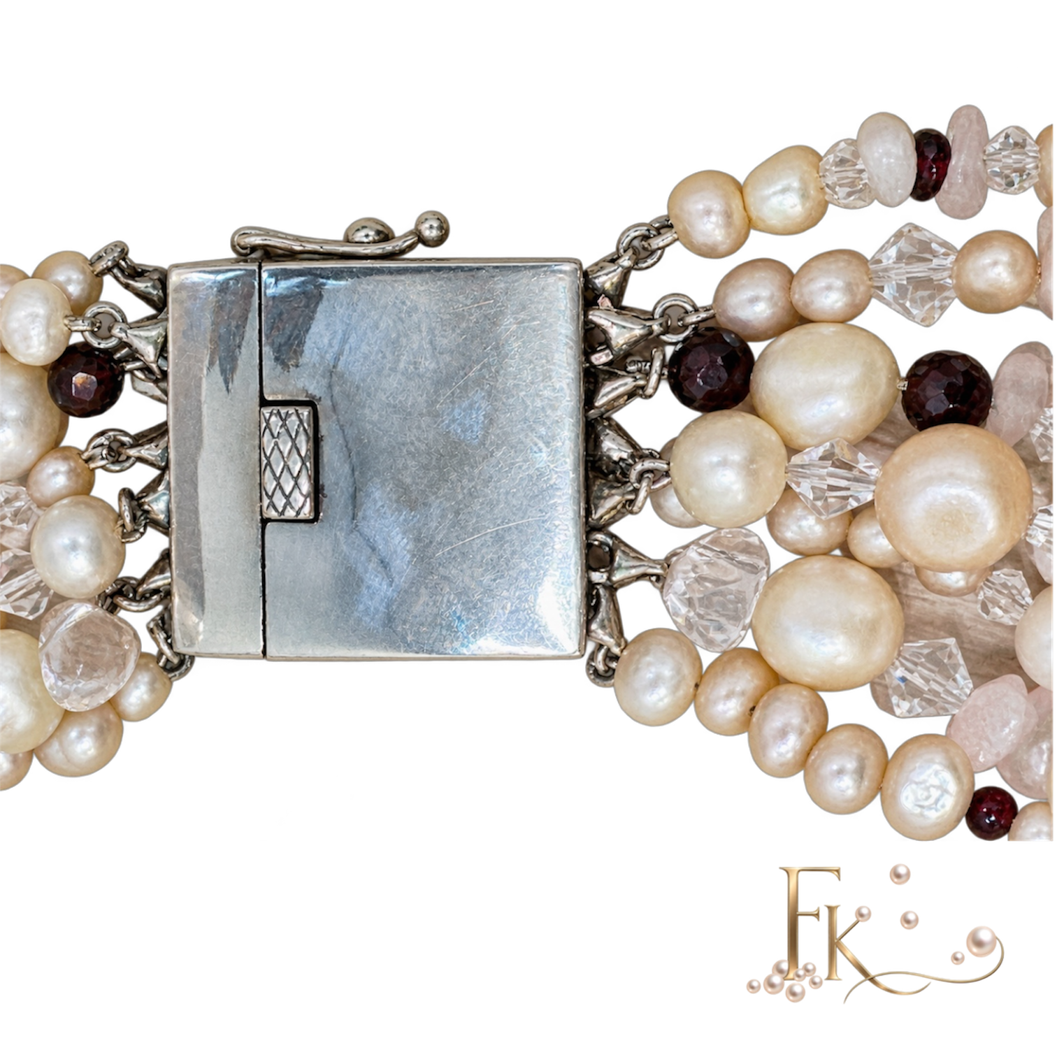 Elegant lang edelstenen en zoetwater parel collier - Image 5