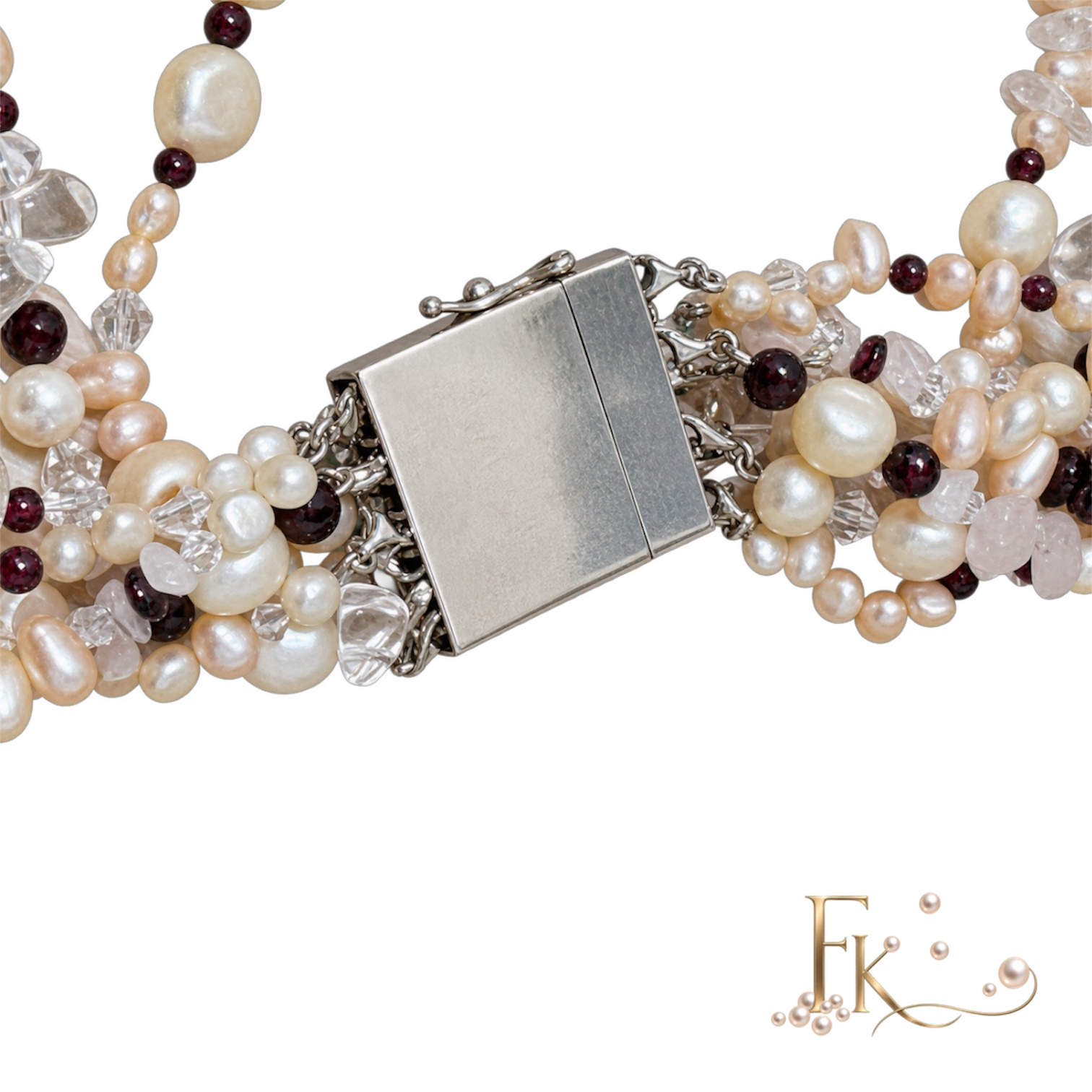 Elegant lang edelstenen en zoetwater parel collier - Image 6