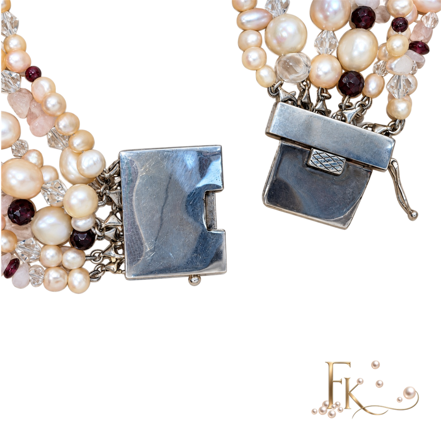 Elegant lang edelstenen en zoetwater parel collier - Image 7