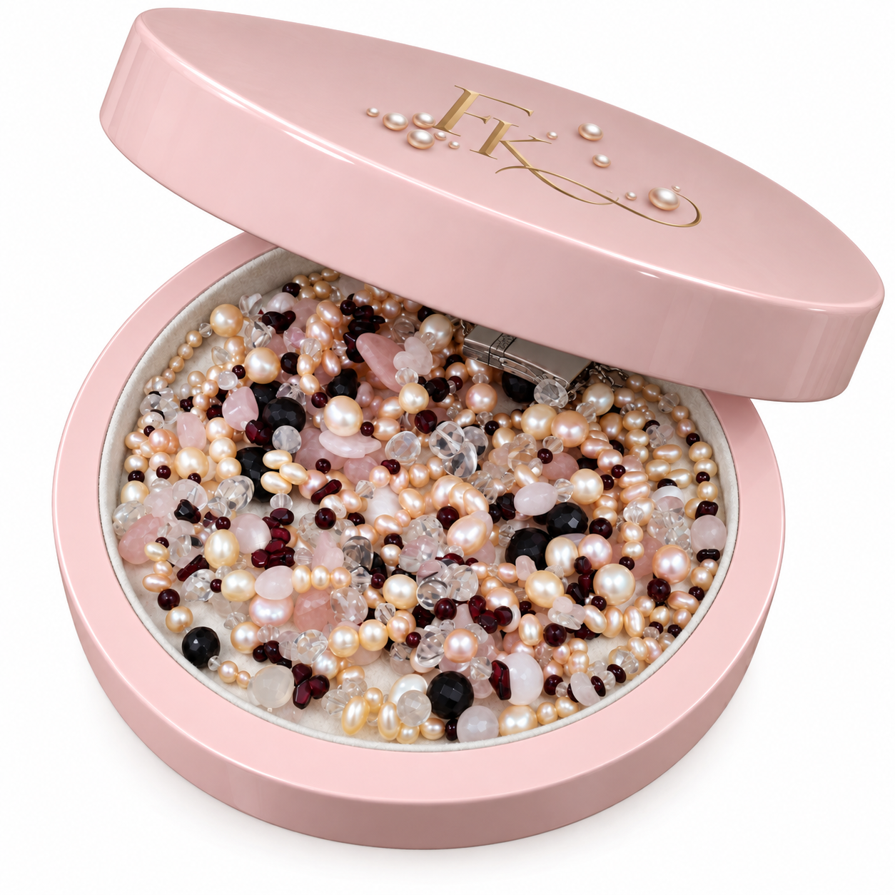 Elegant lang edelstenen en zoetwater parel collier - Image 8