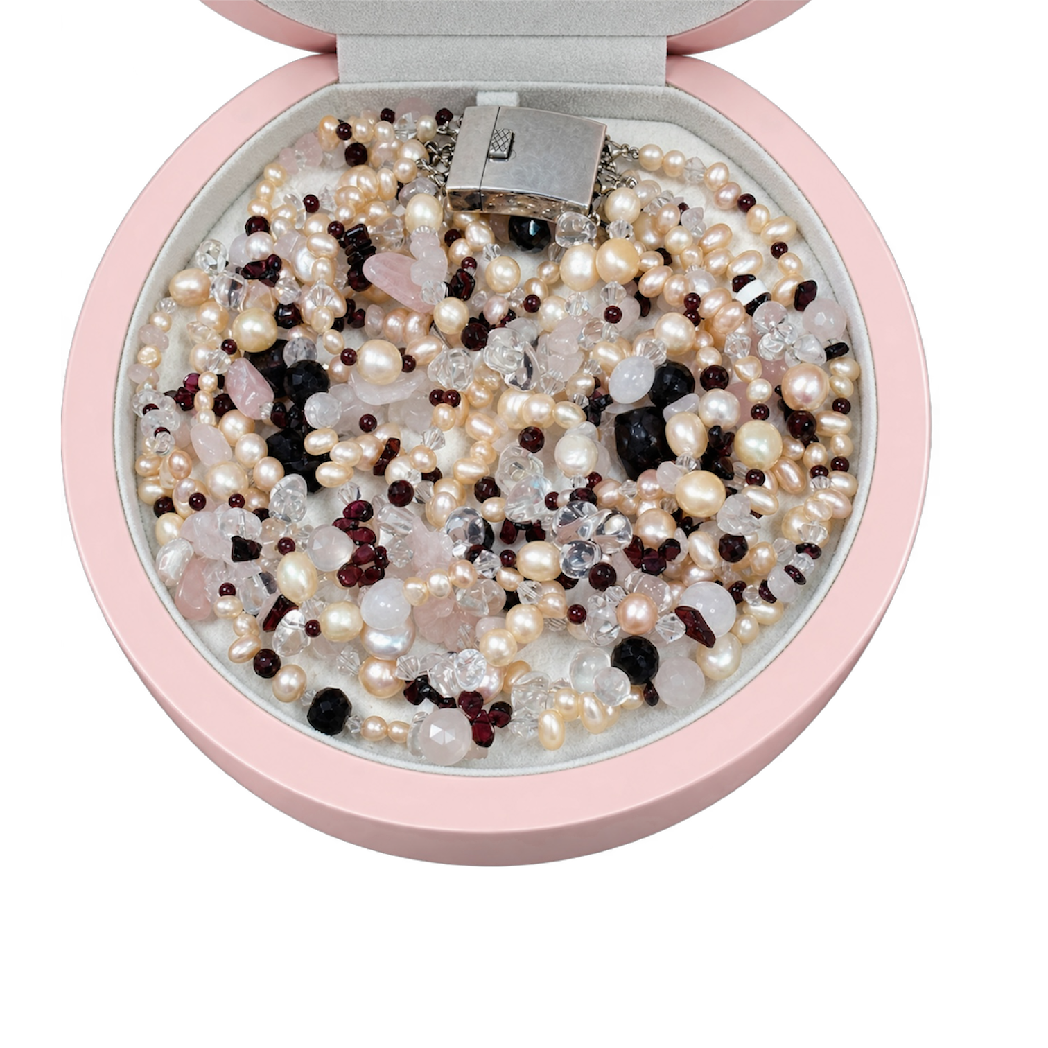 Elegant lang edelstenen en zoetwater parel collier - Image 9